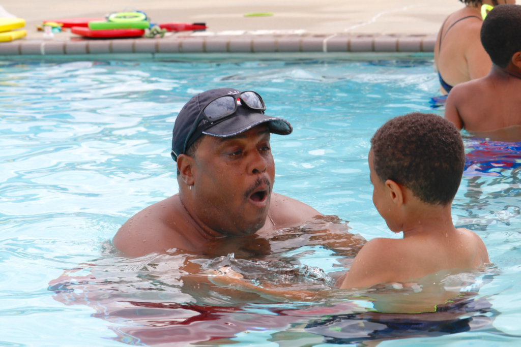 Water Safety/Aquatic Instructor Bobby Broome teaches swimmers at ZAC camp located at Joint Base Andrews in Maryland.